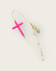 Mademoiselle OUPS - Bracelet CORPUS CRAZY grande croix émaillée - ROSE FLUO