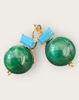 GAS BIJOUX - Boucles d'oreilles DECALCIA dorées à l'or fin - Vert malachite et cristal bleu ciel