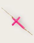 Mademoiselle OUPS - Bracelet CORPUS CRAZY grande croix émaillée - ROSE FLUO