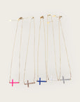 Mademoiselle OUPS - Collier CORPUS CRAZY - Grande croix émaillée horizontale - ROSE FLUO