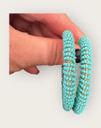 GAS BIJOUX - Boucles d'oreilles créoles IZZIA très grand modèle dorées à l'or fin - Turquoise
