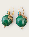 GAS BIJOUX - Boucles d'oreilles DECALCIA dorées à l'or fin - Vert malachite et cristal bleu ciel