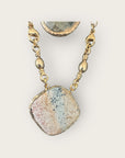 GAS BIJOUX - Collier SCAPULAIRE serti doré à l'or fin - Jaspe et labrodorite avec de la poudre d'or