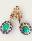 GAS BIJOUX - Boucles d'oreilles TAO SPLASH dorées à l'or fin - Malachite et cristaux marine