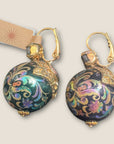 GAS BIJOUX - Boucles d’oreilles DECALCO dorées à l’or fin - Noires et cristaux marron