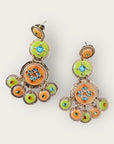 GAS BIJOUX - Boucle d'oreilles SEQUIN trois rangs dorées à l'or fin - Vers anis et orange