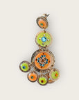 GAS BIJOUX - Boucle d'oreilles SEQUIN trois rangs dorées à l'or fin - Vers anis et orange