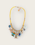 GAS BIJOUX - Collier BELLAGIO en métal doré sur cordon jaune avec charm's - Pièce unique