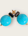 GAS BIJOUX - Boucles d'oreilles DECALCIA dorées à l'or fin - Turquoise et cristal noir