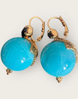 GAS BIJOUX - Boucles d'oreilles DECALCIA dorées à l'or fin - Turquoise et cristal noir