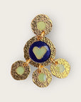 GAS BIJOUX - Boucles d'oreilles ILLUSION dorées à l'or fin - Bleu marine et coeur vert menthe