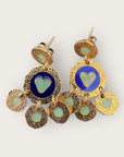 GAS BIJOUX - Boucles d'oreilles ILLUSION dorées à l'or fin - Bleu marine et coeur vert menthe