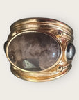 - GAS BIJOUX - Bague SIMONE dorée à l'or fin - Agate marron et hématite - TAILLE XL