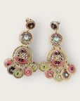 GAS BIJOUX - Boucles d'oreilles SEQUIN trois rands dorées à l'or fin - Bordeaux, rose et vert