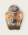 - GAS BIJOUX - Bague SIMONE dorée à l'or fin - Agate marron et hématite - TAILLE XL