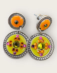 GAS BIJOUX - Boucles d'oreilles SEQUIN argentées - Orange et jaune