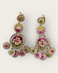 GAS BIJOUX - Boucles d'oreilles SEQUIN trois rangs dorées à l'or fin - Vert et Bordeaux