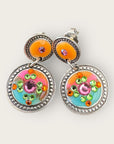 GAS BIJOUX - Boucles d'oreilles argentées - Orange et turquoise