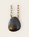 GAS BIJOUX - Sautoir maille dorée à l'or fin - Grande pierre obsidienne noire