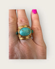 GAS BIJOUX - Bague SIMONE dorée - Turquoise et malachite - Taille XL