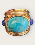 GAS BIJOUX - Bague SIMONE - Turquoise et lapis lazuli métal doré à l'or fin - Taille L