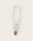 GAS BIJOUX - Collier SCAPULAIRE serti doré à l'or fin - Nacre blanche et Citrine