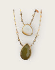 GAS BIJOUX - Collier SCAPULAIRE serti doré à l'or fin - Nacre blanche et Citrine