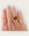 GAS BIJOUX - Bague SIMONE dorée à l'or fin - Cornaline et cristaux de swarowski- Taille L