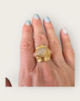 GAS BIJOUX - Bague SIMONE dorée à l'or fin - Hématoide jaune et quartz rose - Taille XL