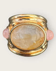 GAS BIJOUX - Bague SIMONE dorée à l'or fin - Hématoide jaune et quartz rose - Taille XL