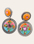 GAS BIJOUX - Boucles d'oreilles SEQUINS argentées - Tons orange et turquoise