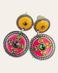 GAS BIJOUX - Boucles d'oreilles SEQUINS argentées - Fuchsia et jaune