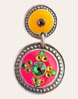 GAS BIJOUX - Boucles d'oreilles SEQUINS argentées - Fuchsia et jaune