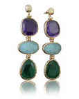 GAS BIJOUX - Boucles d'oreilles SILENE grand modèle dorées à l'or fin - Améthyste, amazonite, vésonite