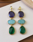 GAS BIJOUX - Boucles d'oreilles SILENE grand modèle dorées à l'or fin - Améthyste, amazonite, vésonite