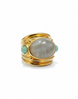 GAS BIJOUX - Bague SIMONE dorée à l'or fin - Labradorite et Aventurine taille XL