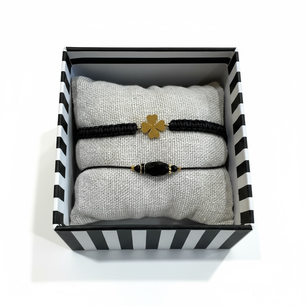BY GARANCE -  COFFRETS DE BRACELETS CORDONS NOIRS AVEC CHARMS - 8 BOX AU CHOIX