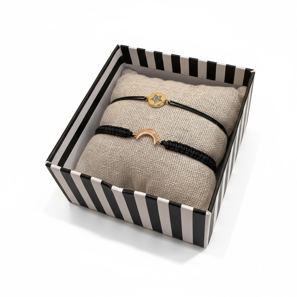 BY GARANCE -  COFFRETS DE BRACELETS CORDONS NOIRS AVEC CHARMS - 8 BOX AU CHOIX