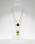 GAS BIJOUX - Collier SCAPULAIRE serti doré à l'or fin - Scarabée et onyx noir