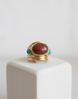 GAS BIJOUX - Bague SIMONE dorée à l'or fin - Jaspe rouge et Turquoise - Taille L