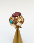 GAS BIJOUX - Bague SIMONE dorée à l'or fin - Jaspe rouge et Turquoise - Taille L