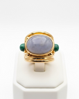 GAS BIJOUX - Bage SIMONE dorée à l'or fin - Calcédoine bleue et Malachite - Taille M