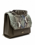 LANCEL - NINON - Sac rabat M - Python multicolore kaki