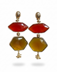 GAS BIJOUX - Boucles d'oreilles SILENZA 2.0 dorées à l'or fin - Rouge et Calcite jaune