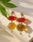 GAS BIJOUX - Boucles d'oreilles SILENZA 2.0 dorées à l'or fin - Rouge et Calcite jaune