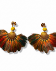 GAS BIJOUX - Boucles d'oreilles GAIA dorées à l'or fin - Plumes multicolore - RARE