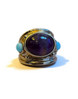 GAS BIJOUX - Bague SIMONE dorée l'or fin - Améthyste et aventurine - TAILLE XL