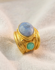 GAS BIJOUX - Bague SIMONE dorée à l'or fin - Calcédoine et Amazonite - TAILLE M