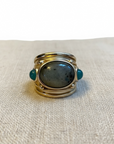 GAS BIJOUX - Bague SIMONE dorée à l'or fin - Jaspe kambala et Aventurine - TAILLE L