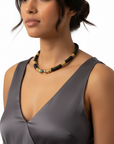 GAS BIJOUX - COLLIER KALI BIS CUIR NOIR doré à l'or fin - Embouts turquoise